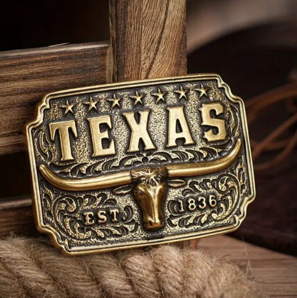 New Texas Texan longhorn steer bull belt buckle choose silver or gold